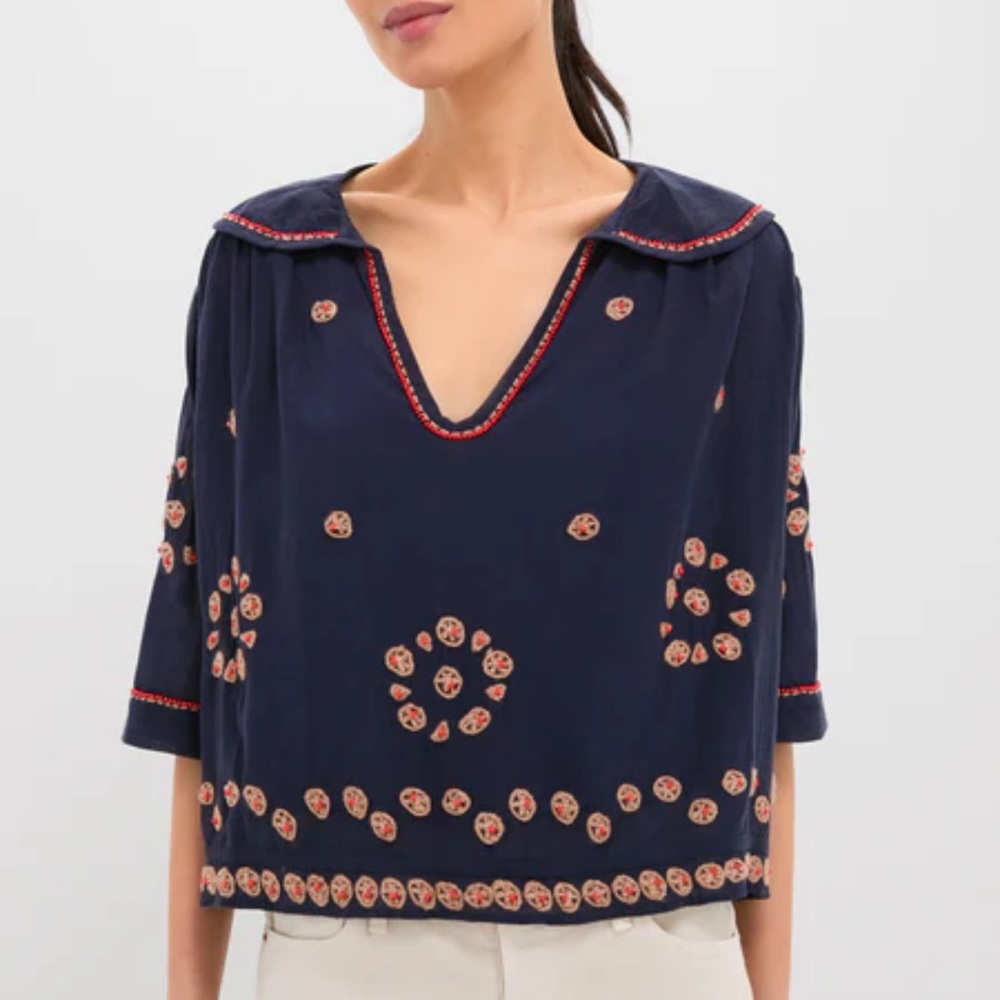 Tuckernuck, The Great, Navy Embroidered Top - Picture 2 of 5
